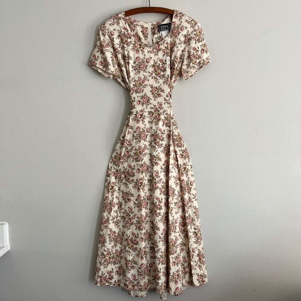 Vintage Rayon City Triangles Floral Midi Dress